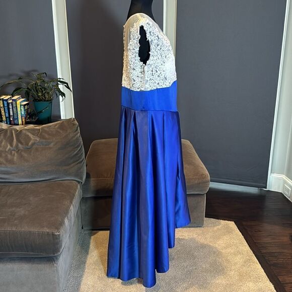Women’s High Low Blue & White Formal Party Wedding Guest Satin Dress Size XL - Picture 3 of 9
